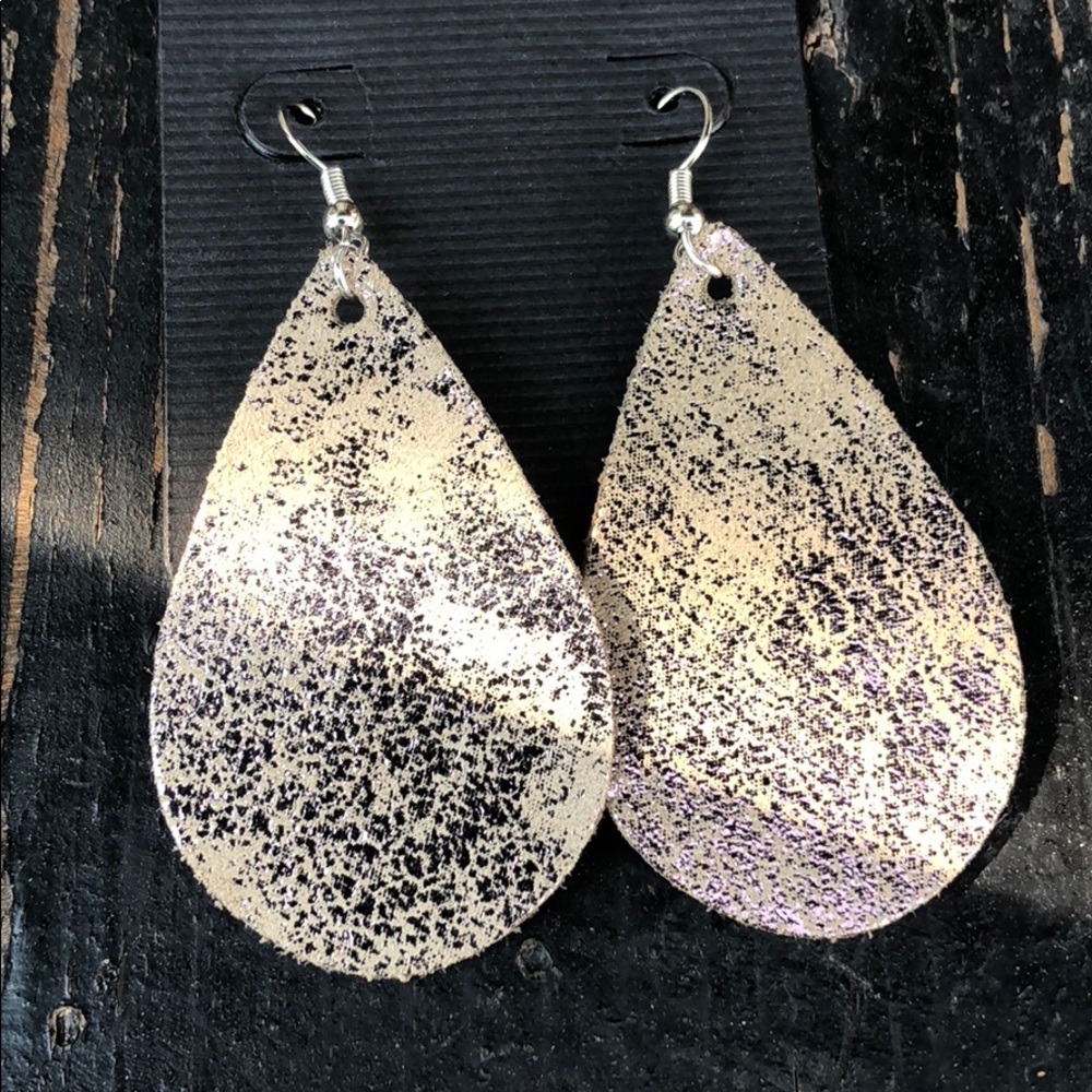 Hand made real leather rose gold metallic earrings